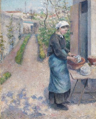 In the Garden at Pontoise: A Young Woman Washing Dishes, 1882 door Camille Jacob Pissarro