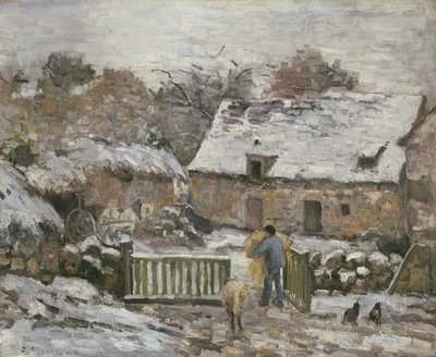 Een boerderij in Montfoucault: effect van sneeuw, 1876 door Camille Jacob Pissarro
