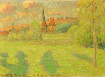 De herder en de kerk van Eragny, 1889 door Camille Jacob Pissarro