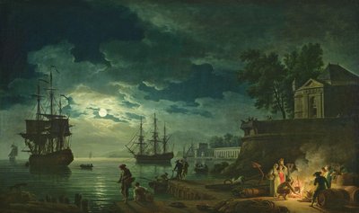 Nacht: A Port in the Moonlight, 1748 door Claude Joseph Vernet
