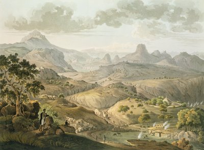 Uitzicht bij het dorp Asceriah, in Abessinië, gegraveerd door Daniel Havell (1785-1826) 1809 (aquatint) door Henry Salt
