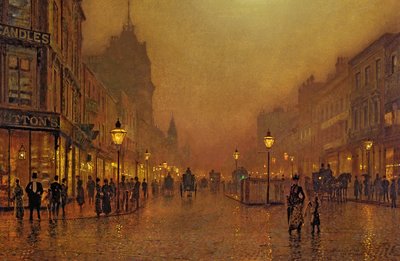 Een straat in de nacht door John Atkinson Grimshaw