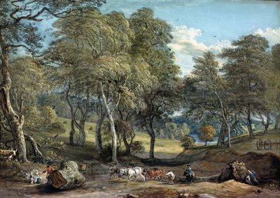 Windsor Forest with Oxen Drawing Timber, 1798 door Paul Sandby