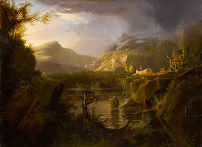 Romantisch landschap, ca.1826 (olieverf op houten paneel) door Thomas Cole