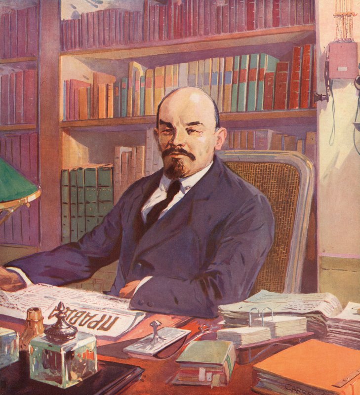 Russische Bolsjewiek leider Lenin in zijn kantoor in het Kremlin, Moskou, USSR door (after) Carrey