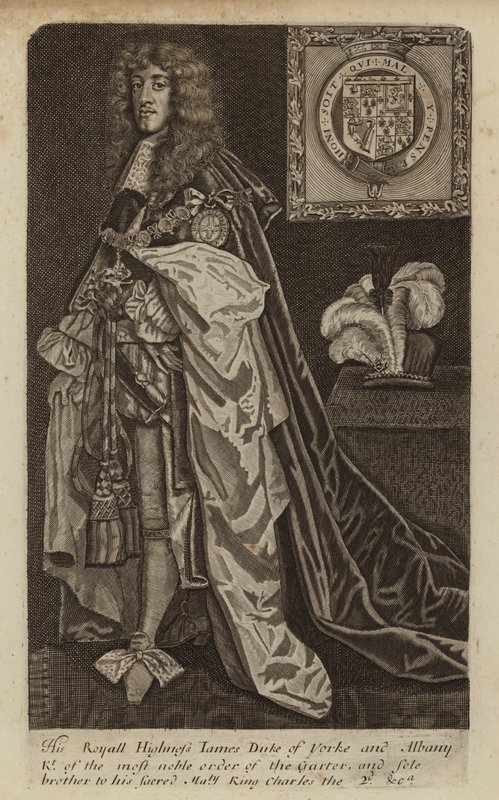 James II en VII, koning van Engeland, Schotland en Ierland, toen hertog van York (gravure) door (after) English School