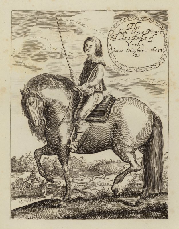 James II en VII, koning van Engeland, Schotland en Ierland, toen hertog van York (ets) door (after) English School