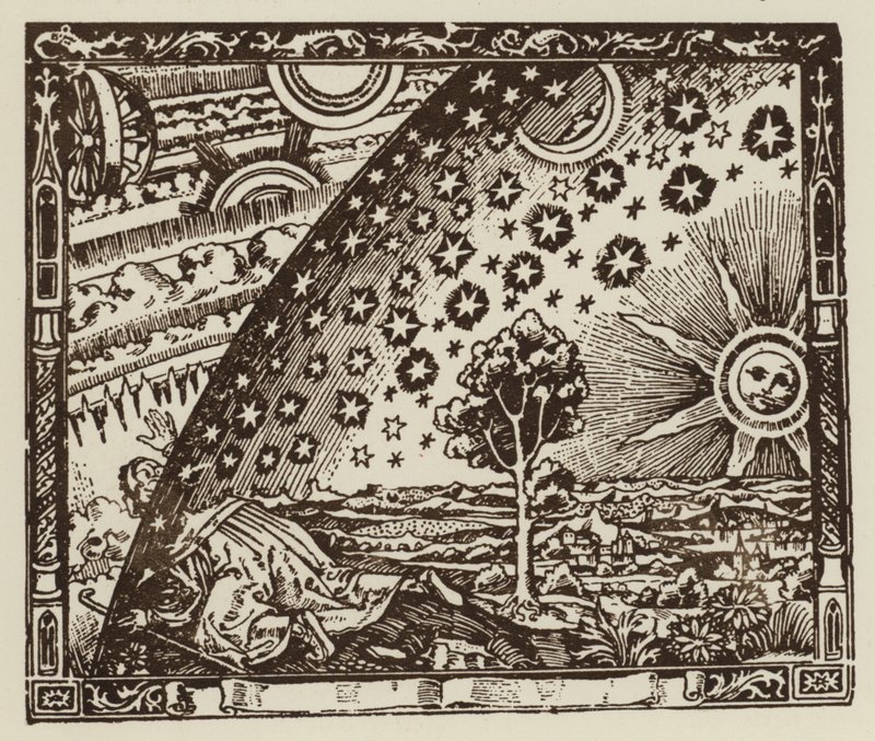 Man reist naar de uiteinden van de aarde, voorstelling van het universum in de Middeleeuwen door (after) English School