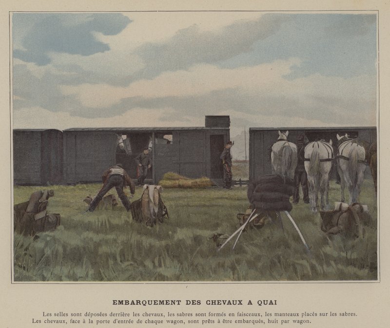 Inscheping van paarden aan de kade door (after) French Photographer