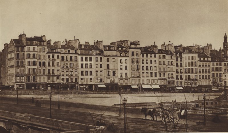 Quai Le Pelletier rond 1855, nu deel van de quai de Gesvres (zwart-wit foto) door (after) French Photographer