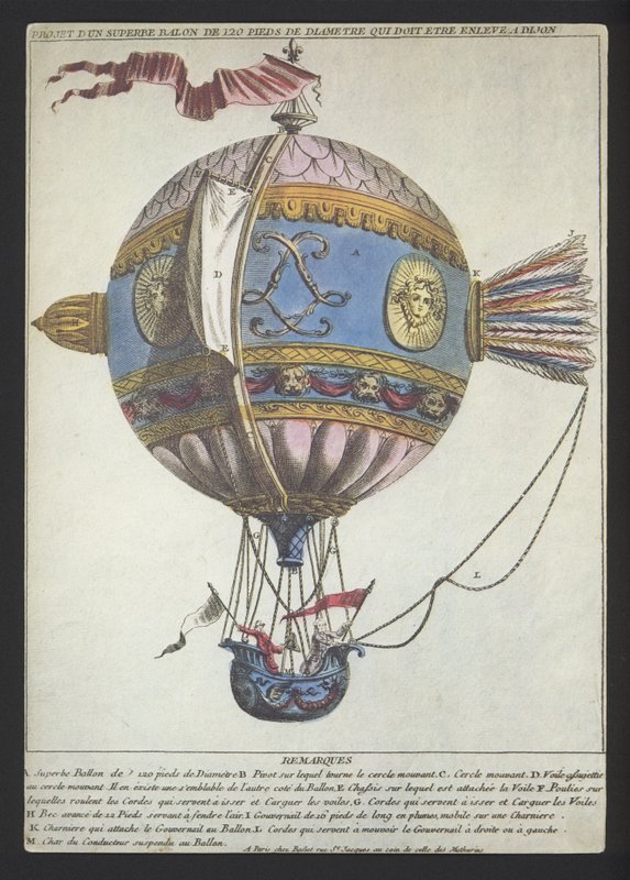 Ontwerp voor een ballon met een diameter van 120 voet om op te stijgen vanuit Dijon door (after) French School