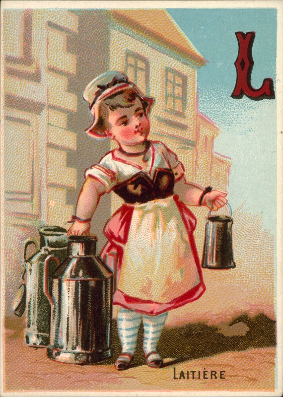 L voor laitiere (melkmeisje) (chromolitho) door (after) French School