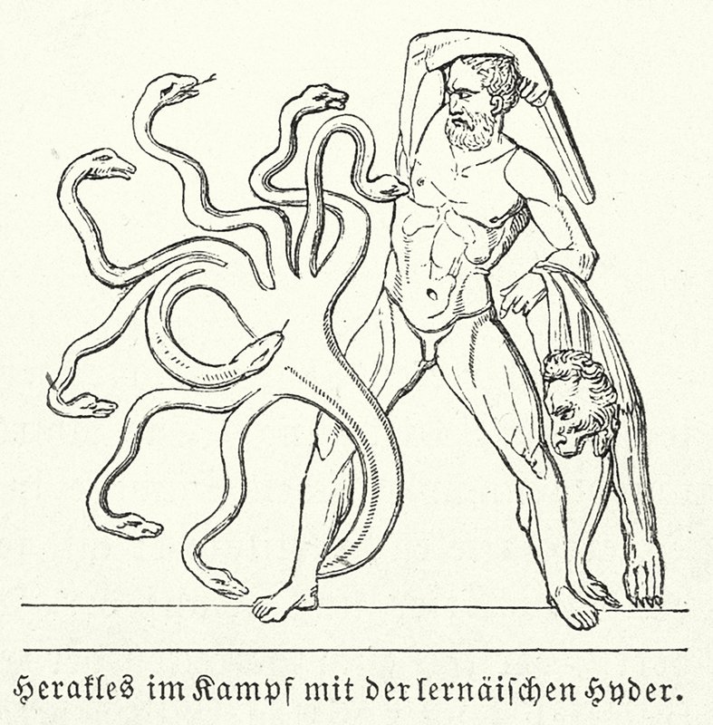 Herakles vecht tegen de Lernaeaanse Hydra door (after) German School