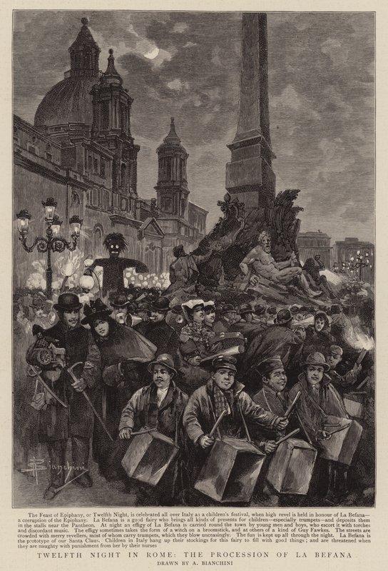 Driekoningenavond in Rome, de processie van La Befana door (after) Italian School