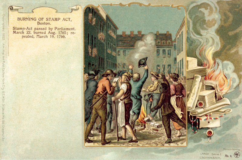 Verbranding van de Stamp Act, Boston, augustus 1765 door American School