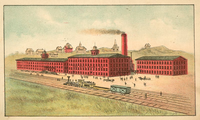 Spoorlijn voor de fabriek van de Oval Churn Company door American School