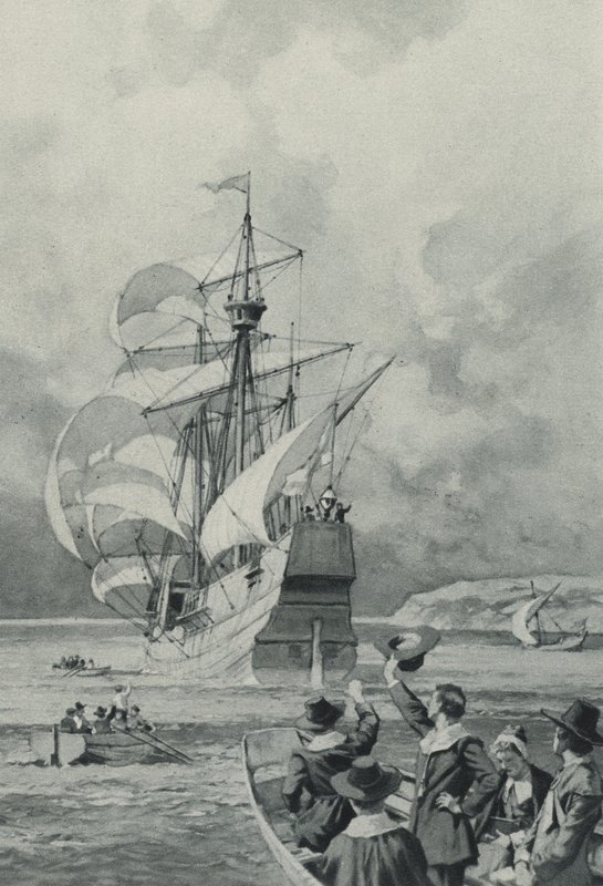 De pelgrims vaders zeilen naar het onbekende land door English School