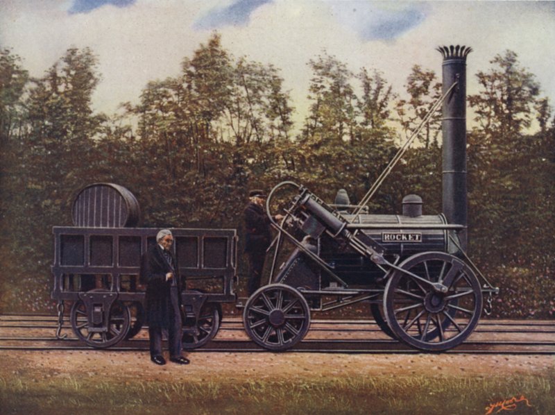 The Rocket en zijn ontwerper, George Stephenson, de Vader van de Britse Spoorwegen, London and North Western Railway door English School