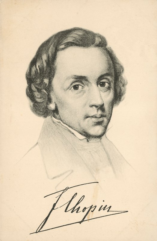 Portret van Frederic Chopin, met handtekening door European School