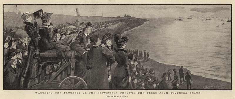 Het volgen van de voortgang van de processie door de vloot vanaf Southsea Beach door A. G. Small