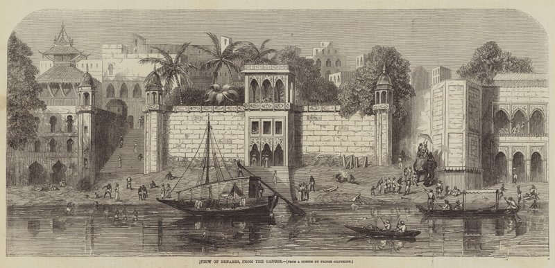 Uitzicht op Benares, vanaf de Ganges door A. Soltykoff