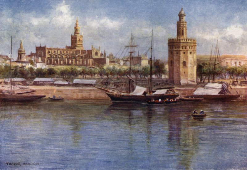 Sevilla, De Torre del Oro en de Kathedraal door A. Trevor Haddon