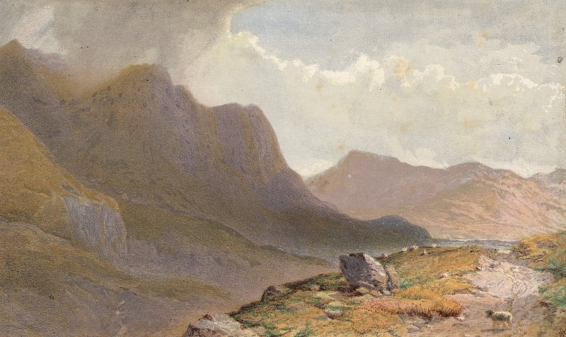 Scène tussen Capel Curig en Llyn Ogwen, aan het hoofd van Nant Ffrancon, Noord-Wales door Aaron Edwin Penley