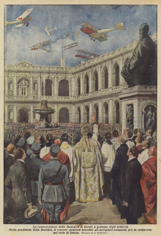De wijding van de Madonna van Loreto als beschermheilige van de luchtvaart door Achille Beltrame