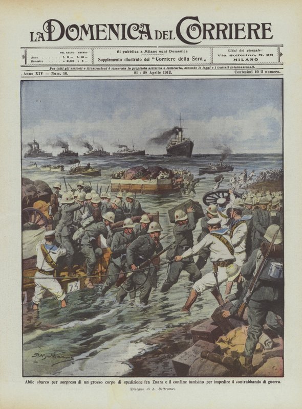 Bekwame verrassingslanding van een groot expeditiekorps tussen Zuara en de Tunesische grens voor ? door Achille Beltrame