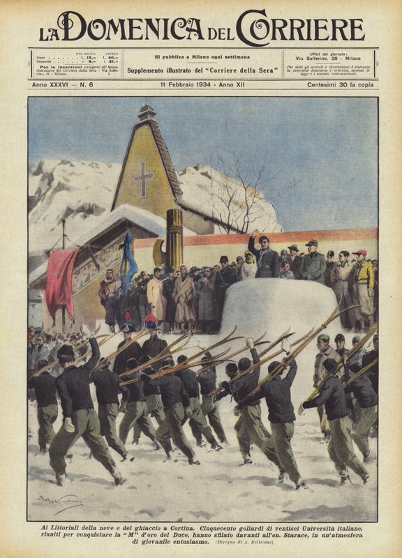 Bij de Littoriali van sneeuw en ijs in Cortina door Achille Beltrame
