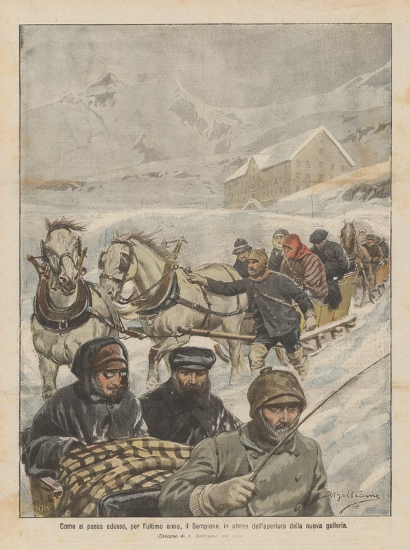 Hoe men nu, voor het laatste jaar, de Simplon passeert, in afwachting van de opening van de nieuwe tunnel door Achille Beltrame