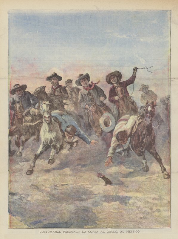 Paasgebruiken, de haanrace in Mexico door Achille Beltrame