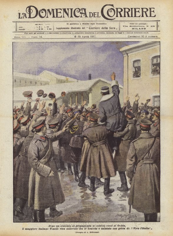 Na een propagandatoespraak tot de Russische soldaten van Ochta, wordt de Italiaanse majoor Tonelli... door Achille Beltrame