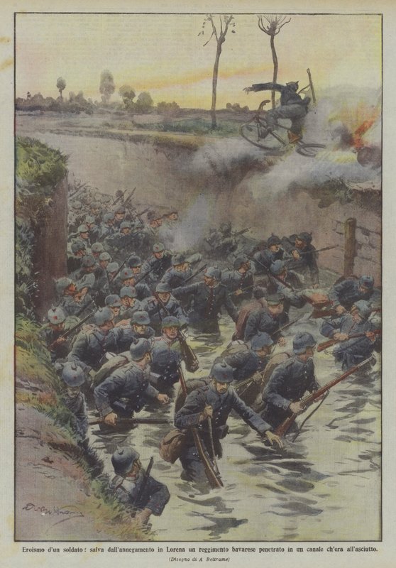 Heldhaftigheid van een soldaat, redt een Beiers regiment van verdrinking in Lotharingen door Achille Beltrame