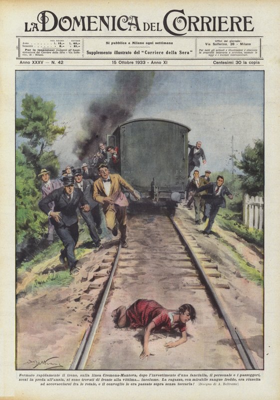 De trein werd snel gestopt, op de lijn Cremona-Mantova, na het aanrijden van een meisje door Achille Beltrame