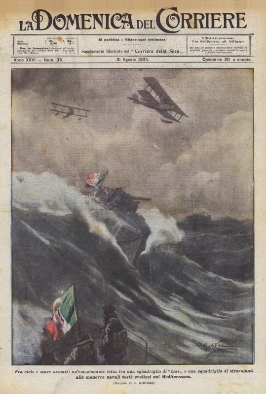 Tussen gewapende hemel en zee, een spannende strijd tussen een MAS-eskader en een eskader... door Achille Beltrame