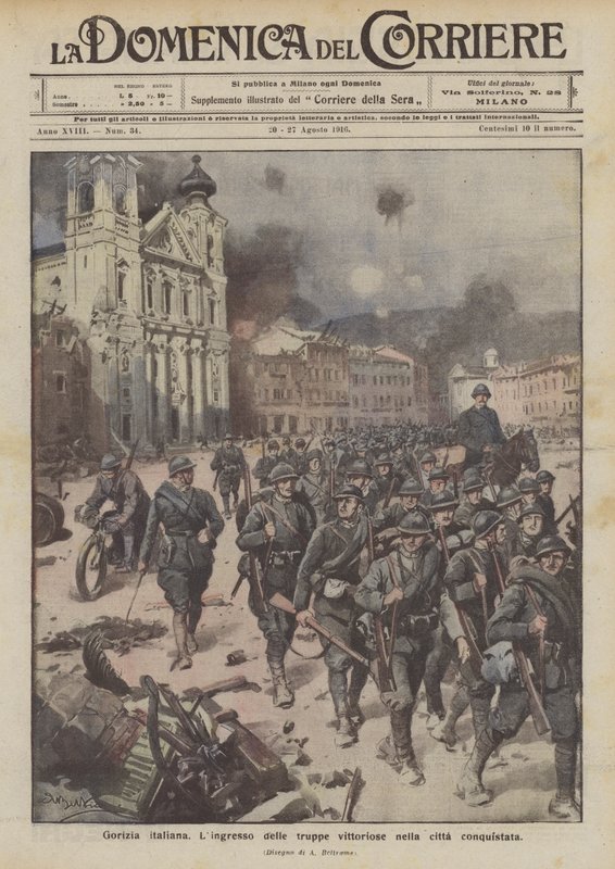 Italiaans Gorizia, de intocht van de zegevierende troepen in de veroverde stad door Achille Beltrame