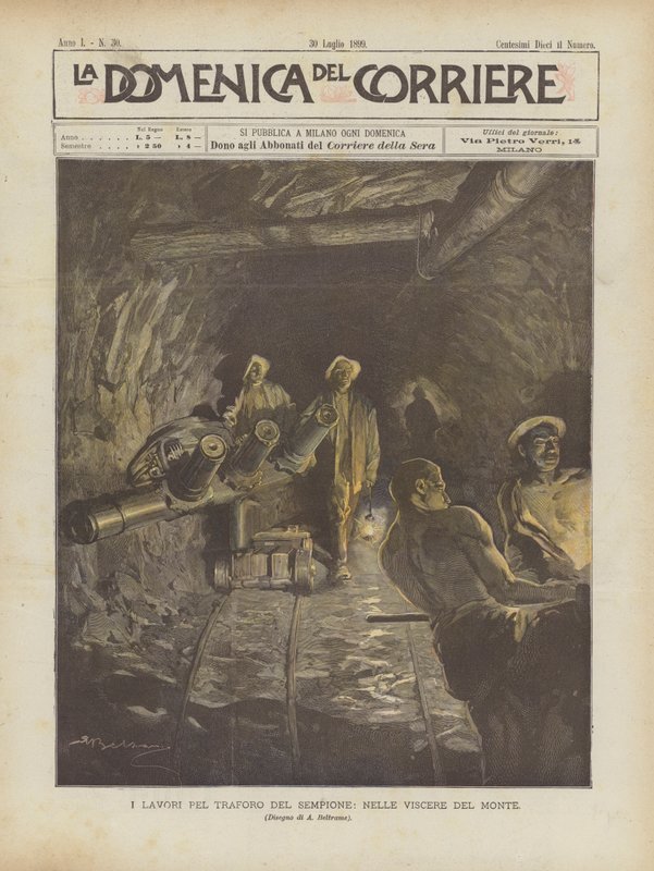 De werkzaamheden voor de Simplontunnel, in de ingewanden van de berg door Achille Beltrame