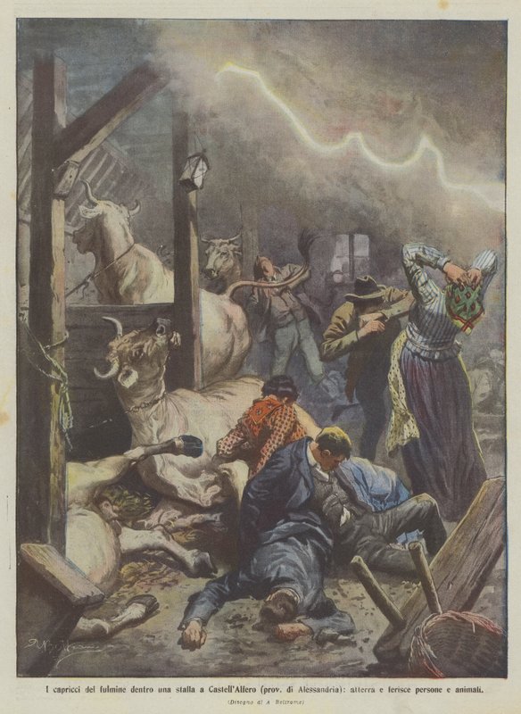 De grillen van de bliksem in een stal in Castell