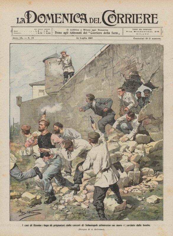 De gevallen van Rusland, ontsnapping van gevangenen uit de gevangenissen van Sebastopol door een door bommen doorboorde muur door Achille Beltrame