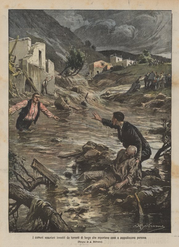 De Vesuviaanse gemeenten getroffen door modderstromen die huizen wegspoelen en mensen begraven door Achille Beltrame