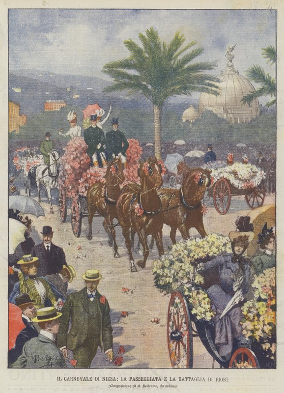 Het Carnaval van Nice, de wandeling en de bloemenstrijd door Achille Beltrame