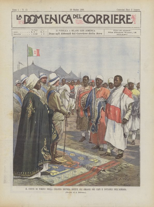 De Graaf van Turijn in de Eritrese kolonie ontvangt de eerbetuigingen van de leiders en notabelen van Asmara door Achille Beltrame