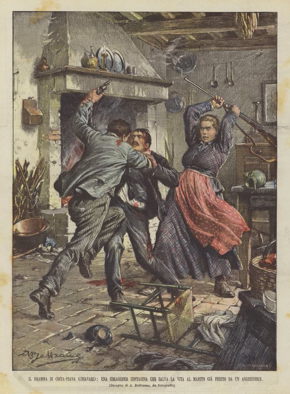 Het drama van Costa-Piana (Chiavari), een moedige boerin die het leven van haar man redt die al ? door Achille Beltrame