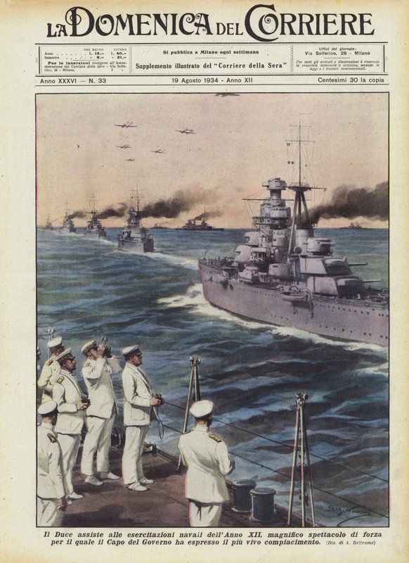 De Duce woont de marine-oefeningen van het Jaar XII bij, een magnifiek krachtenspektakel door Achille Beltrame