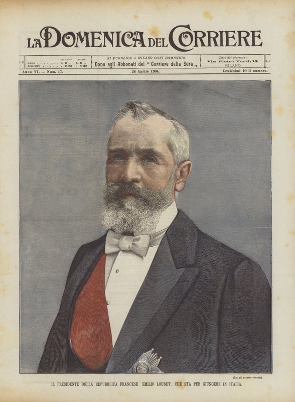 De president van de Franse Republiek, Émile Loubet, die op het punt staat in Italië aan te komen door Achille Beltrame