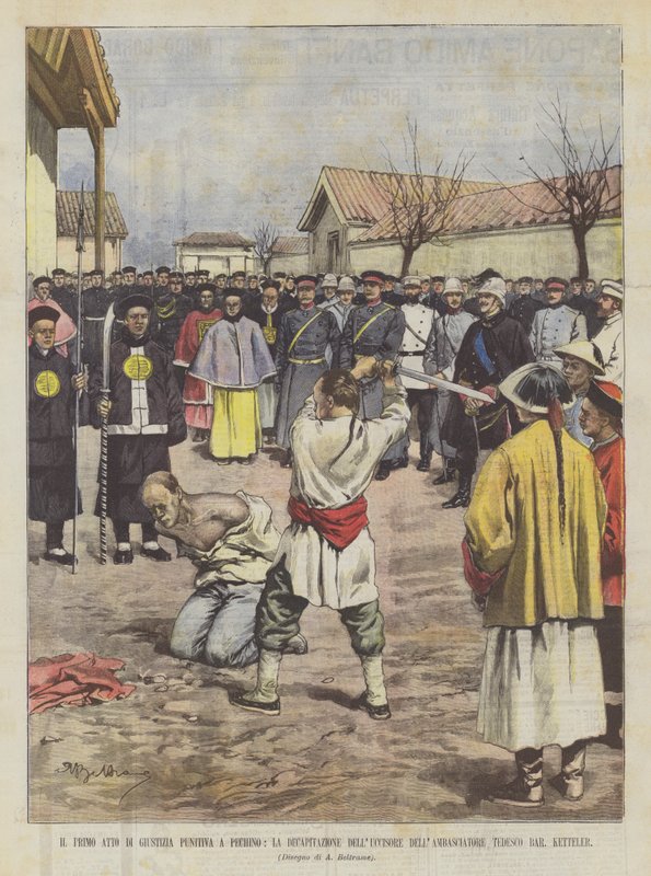De eerste daad van strafrecht in Peking, de onthoofding van de moordenaar van de ambassadeur door Achille Beltrame
