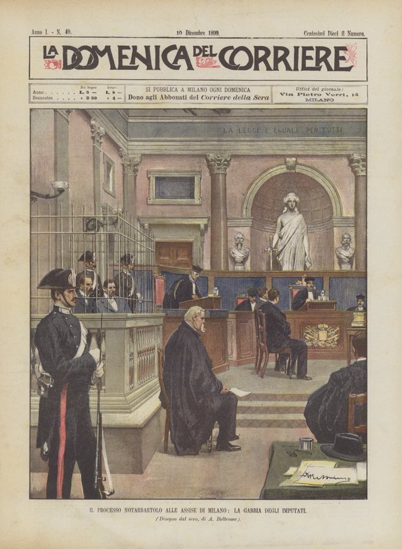 Het Notarbartolo-proces bij de Assisen van Milaan, de kooi van de beklaagden door Achille Beltrame