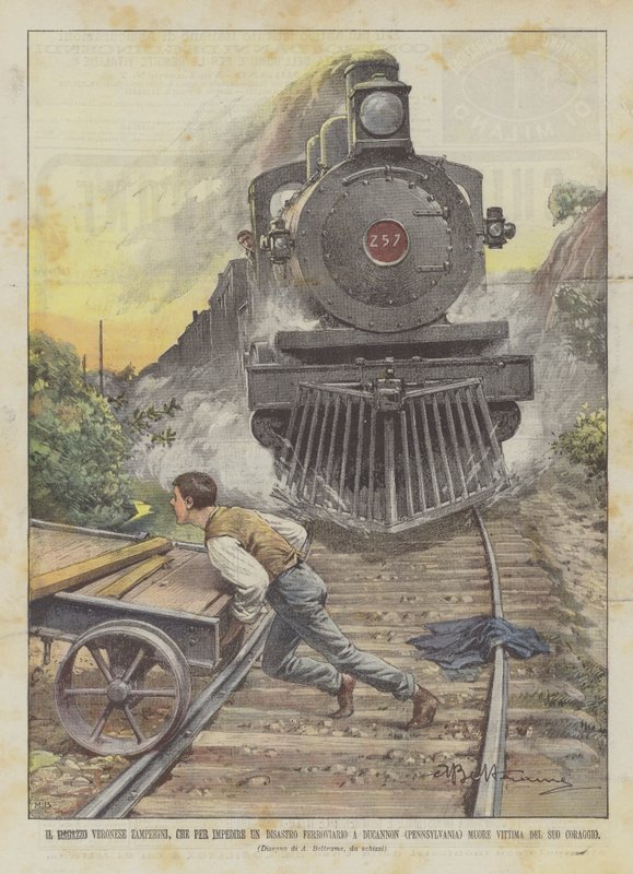 De Veronese jongen Zamperini, die een treinramp bij Ducannon voorkwam ? door Achille Beltrame