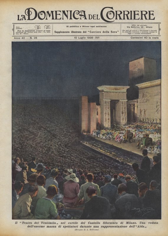 Het Theater van de Twintigduizend in de binnenplaats van het Castello Sforzesco in Milaan door Achille Beltrame